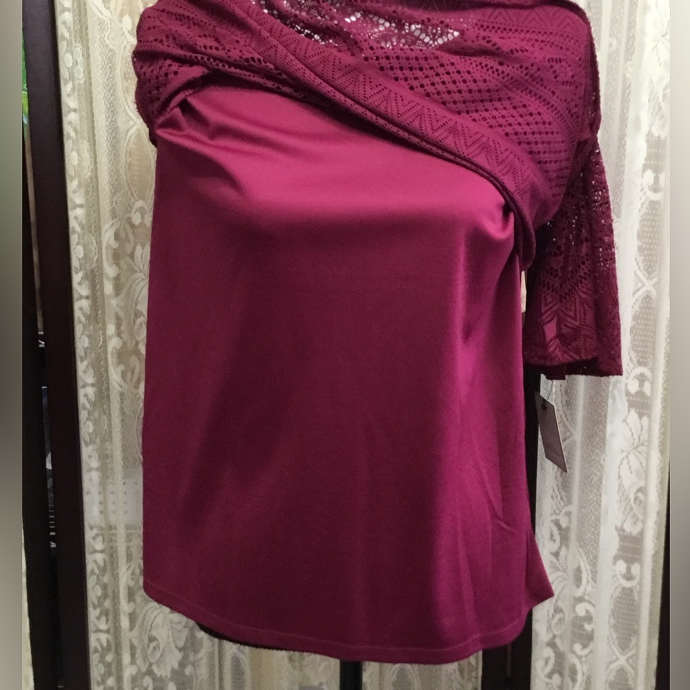 ✨️NWT✨️DANA BUCHMAN Elegant Burgundy Lace Women's Top SZ MD - Picture 7 of 8